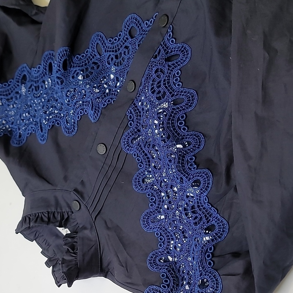 Sandro  Laura Guipure Lace-Trimmed Cotton-Poplin Mini Dress - Midnight B… - Picture 11 of 15